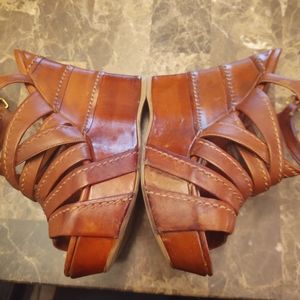 MIU MIU LEATHER PLATFORM WEDGE SANDALS